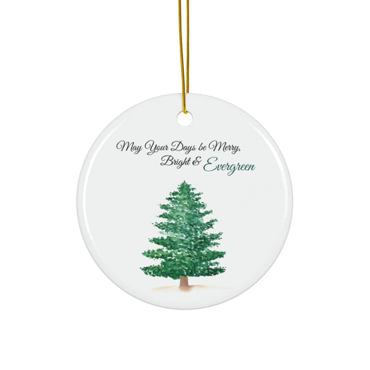 Circle Evergreen Ceramic Ornament